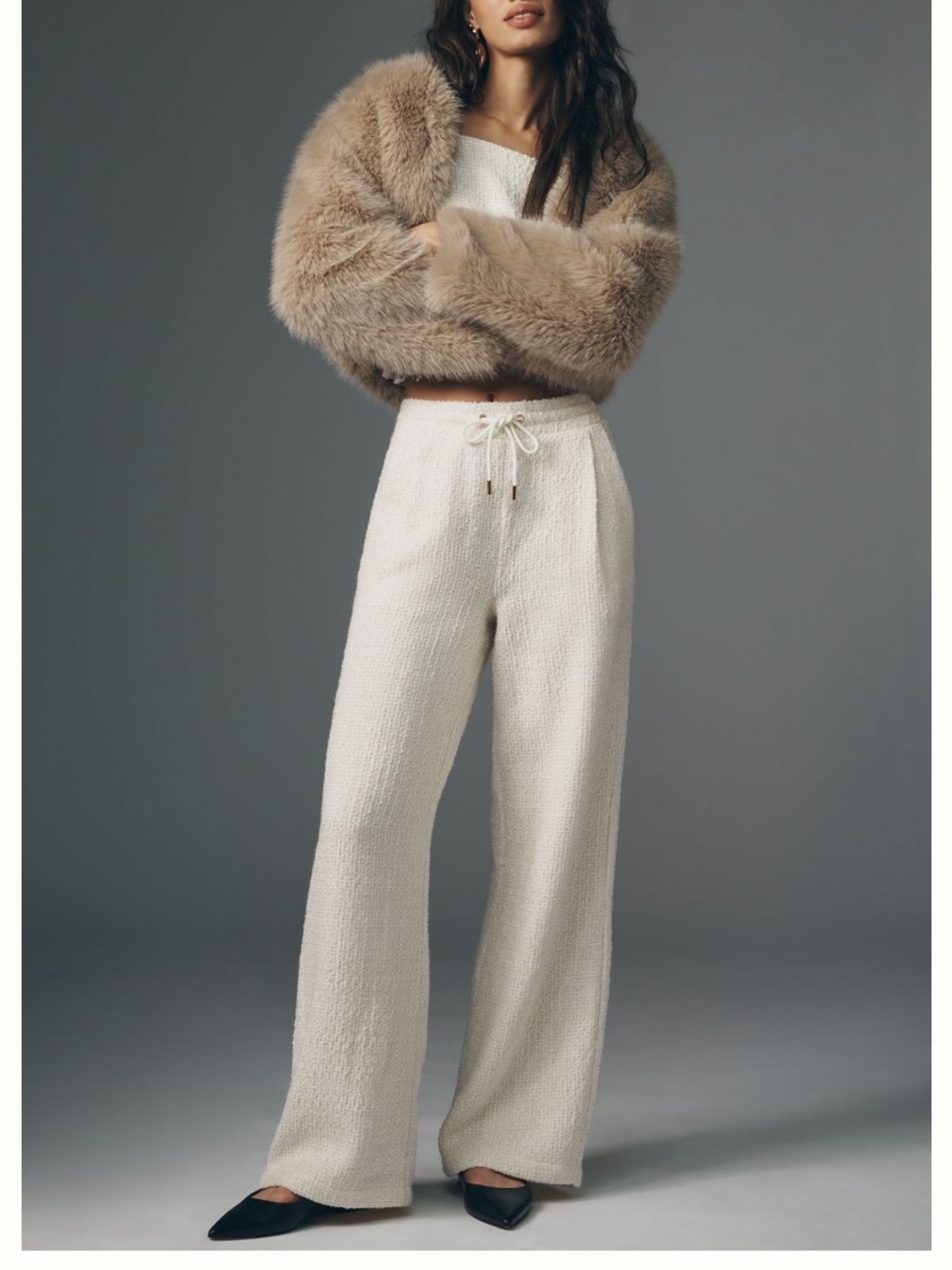 🟤NWT BISHOP + YOUNG at ANTHROPOLOGIE Tweed Pull-On Pants in Ivory MED